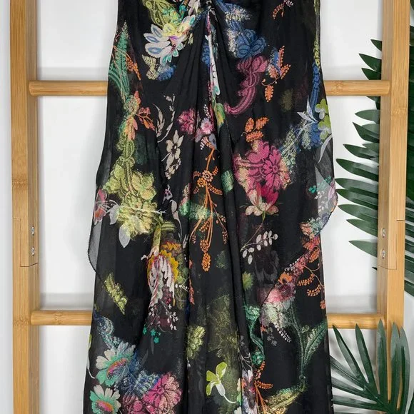 SOLD Etro Black Metallic Floral Print Fil Coupé Silk Chiffon Dress Size 44 S-M - Picture 6 of 13